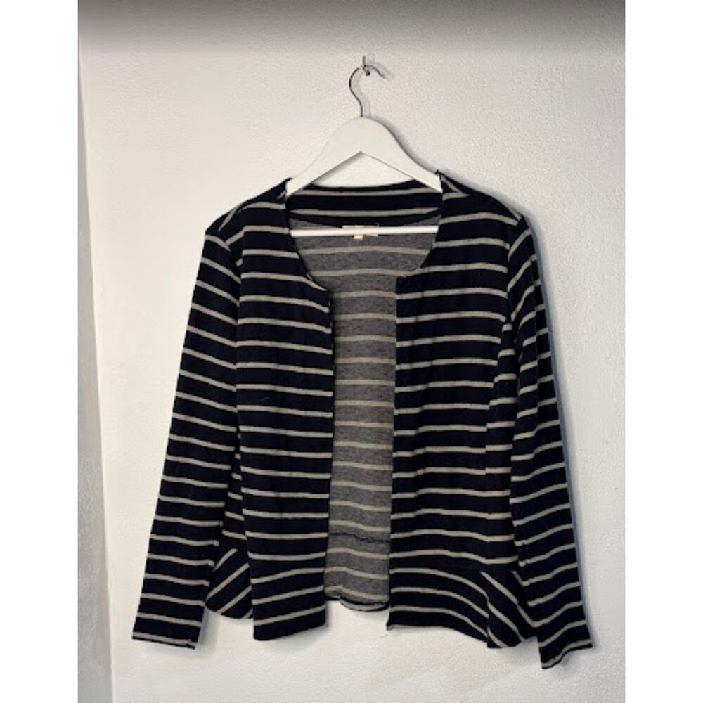 Jane & Delancey Navy Cream Striped Soft Blazer Cardigan Size L